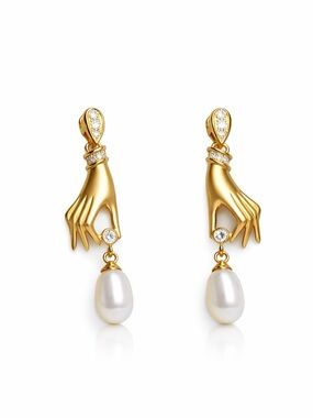 Gold Hand Pearl Drop Earrings